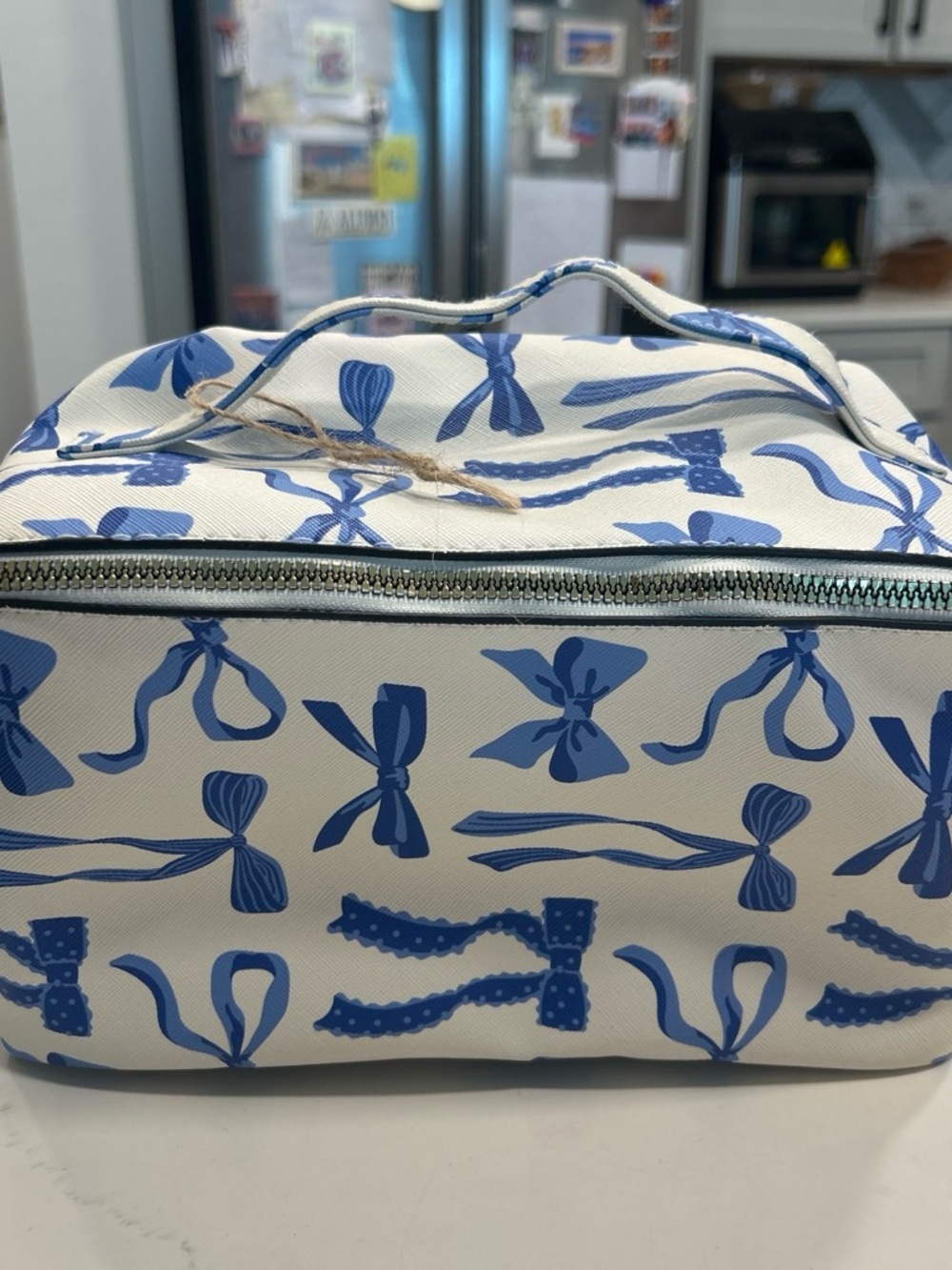 Target Cream Cosmetic Bag with Blue Bow Print